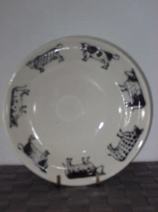 QUEEN'S CERAMIC BOWL WITH A BLACK & WHITE COW DESIGN ON THE RIM 6" IN DIAMETER - Picture 1 of 4