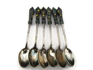 Vintage Cloisonné Silber Demitasse kleine Löffel 6er Set RAR mehrfarbig Emaille  - Bild 1 von 7