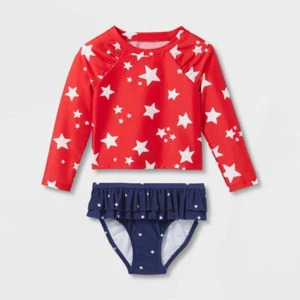 Baby Girls' Star Print Long Sleeve Rash Guard Set - Cat & Jack 12M, - Picture 1 of 1