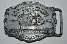 Vintage Aged 1970s Livingston Wells & Co Gold Dealers Pirate Ship Belt Buckle