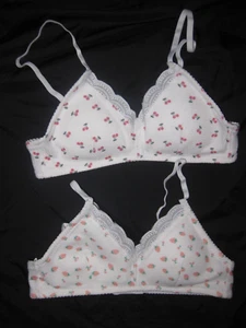 Shein girls 11-12yrs 2pk strawberry & cherry print ribbed wireless bralettes - Picture 1 of 2