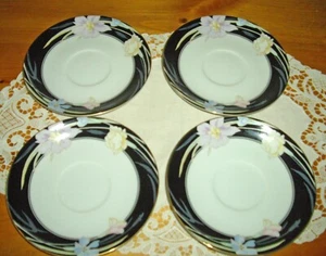 Mikasa Fine China CHARISMA BLACK Saucers Japan ~ Set of 4 ~ - Picture 1 of 11