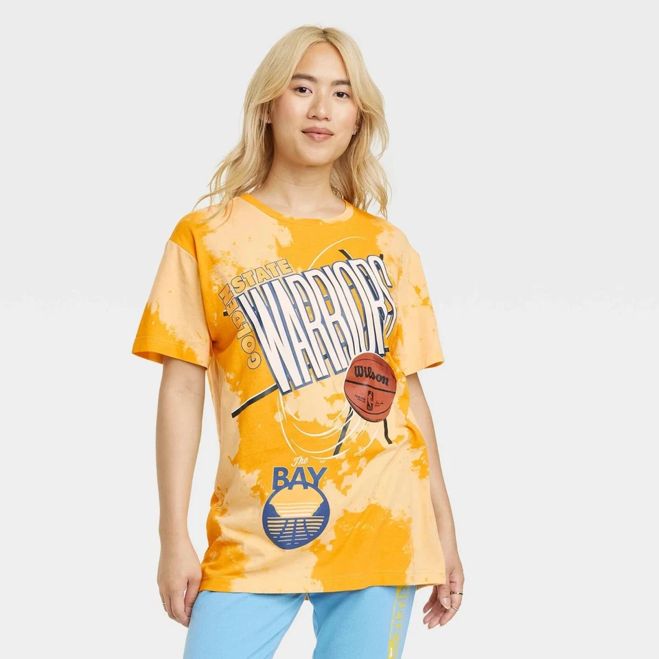 NBA Women's Warriors T shirt Oversized Short Sleeve Graphic - Medium Yellow