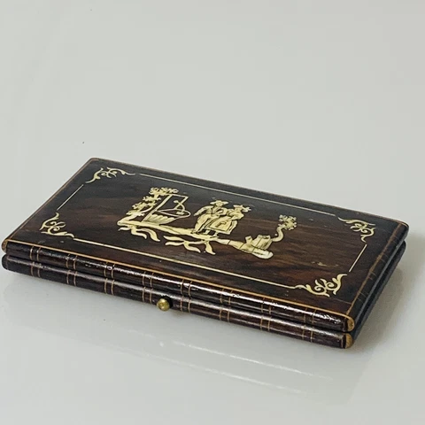 Amazing antique wood sewing case 19th C Cover