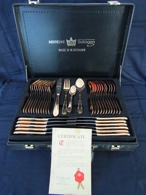 Vintage SBS Bestecke Solingen Cutluery Set - 23/24 kt vergoldet - Service für 12 - Bild 1 von 4