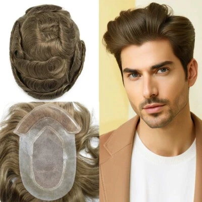Pieza de cabello humano toupee frontal de encaje francés para hombre cabello fino mono toupee para hombre Foto 1 de 4