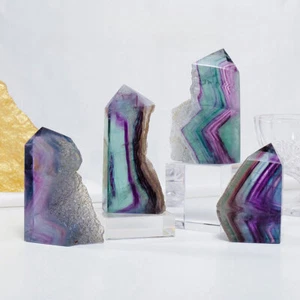 1x 200-300g Large Crystal Obelisk Natural Colored Fluorite Quartz Column Mineral - Picture 1 of 10