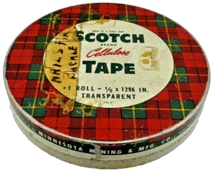 Vintage 1940er Scotch Zelluloseband LEER 3" rund Metall kariert Dose A - Bild 1 von 6