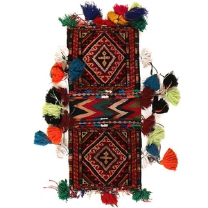 Antique Afghan Handmade Wall Hanging Wool Kids Room Saddle Bag 0'9x2'4 ft-G22337 - Picture 1 of 2