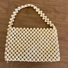 Beautiful Vintage White Wood Bead Japanese Small Purse Made In Japan