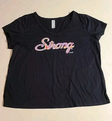 Curves Gym Shirt Womens 3X 28W Black V Neck STRONG Short Sleeve T-shirt B6 - Image 1 of 3