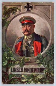 Postal Primera Guerra Mundial General Hindenburg Hojas de Roble Cruz de Hierro Nuestro Hindenburg AY12 - Imagen 1 de 3
