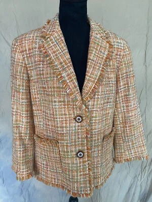 Chaqueta Blazer Jones NY Signature Newport Tweed Para Mujer Mandarina Bordes Deshilachados Foto 1 de 4