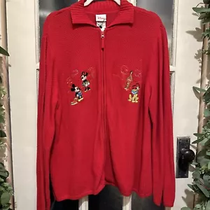 Vintage Disney Store Red Zip Up Embroidered Schoolhouse Sweater Knit XL - Picture 1 of 9