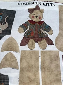 Homespun Kitty VIP Fabric Panel Cut and Sew Stuffed Animal Cranston Print Works - Picture 1 of 6