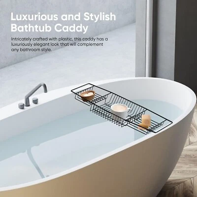 BLUE CANYON Over Bath Rack Plastic Coated Black Shower Bath Tray Toiletries Storage Shelf