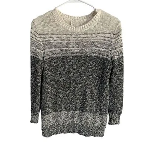 Theory Rainee Marled Knit Ombre Stripe Crewneck Sweater Cream Black Size Small - Picture 1 of 8
