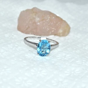 Genuine Blue Topaz Gemstone Ring Made with 925 Sterling Silver - Picture 1 of 10