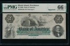 New ListingAc Obsolete 1860's $2 Bank of America, Providence Pmg 66 Epq