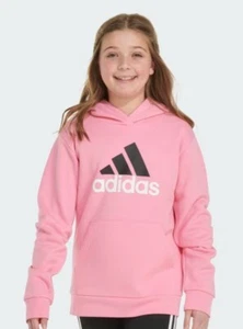 Adidas Girl's Medium 10-12 Slim Fit Fleece Essential Graphic Pink Hoodie - Picture 1 of 6