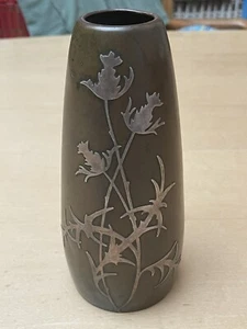 AHMS,ANTIQUE,BRONZE AND OVERLY STERLING SILVER ART TABLE VASE,H 8”. - Picture 1 of 13