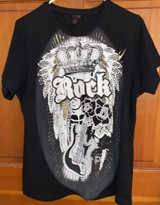 DEREON Black Crew Neck Top T Shirt Size 1XL “Rock” - Picture 1 of 5