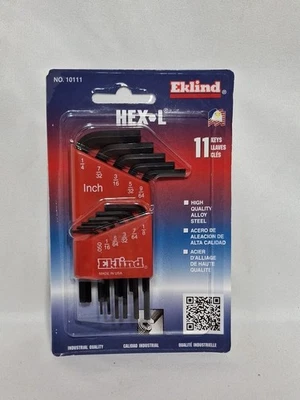 EKLIND 10111 Hex-L Key allen wrench - 11pc set SAE Inch Sizes .050-1/4 Short - Image 1 of 3