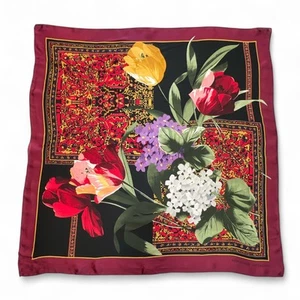 Vintage Adrienne Vittadini Silk Scarf, Burgundy Floral & Persian Rug Print 90s - Picture 1 of 7