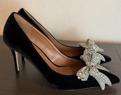 Zapatos de salón Kurt Geiger talla 7,5/38 Belgravia terciopelo negro estrás moño Foto 1 de 4