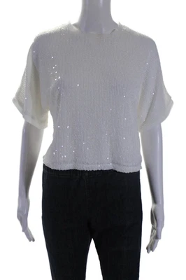 Top corto Lucy Paris para mujer manga corta lentejuelas blanco talla XS Foto 1 de 4