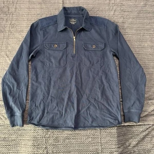 LL Bean Traditional Fitted Men's Shirt S Reg Blue 1/4 Zip Flap Pocket Heavy - Picture 1 of 7