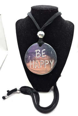 Переработанный ручной работы алюминия "быть счастливым" ожерелье ткани шнур 30" L регулируемый - Изображение 1 из 4