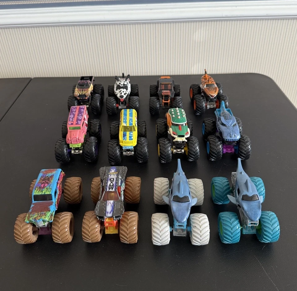 Lot of 12 Hot Wheels Monster Trucks Monster Jam Tiger Shark SpongeBob Mutt - Image 1 of 4