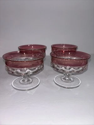 Vtg Tiffin Kings Crown Red Sherbet Champagne Fruit Goblet Set of 4 - Image 1 of 4