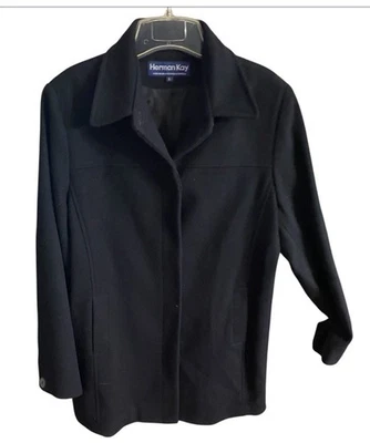 Casaco Herman Kay Vintage Anos 90 Feminino Tamanho Grande Lã Preto Botão Ervilha - Imagem 1 de 4