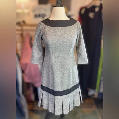 PENDLETON ~ Vestido de Lana/Seda Gris Sal y Pimienta “Center Stage” Cintura Caída ~ 2P Foto 1 de 4