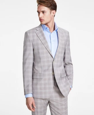 Calvin Klein Mens Slim fit Suit Jacket Blazer 44 L Beige Plaid Stretch - Image 1 of 2