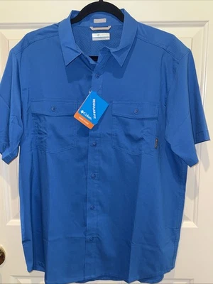 Camisa COLUMBIA Mediana M Omni-Sombra Manga Corta AZUL Pesca Exterior Para Hombre’s ¡NUEVA! Foto 1 de 4