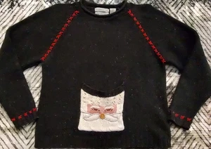 Vintage Northern Isles Hand Embroidered Santa Claus Sweater Womens PS Wool Blend - Picture 1 of 9