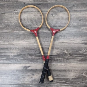 Vtg 60s Wooden Badminton Rackets Set of 2 900 Pro Model 26" Red Classic Retro - Picture 1 of 12