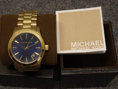 Reloj analógico Michael Kors MK7049 para hombre esfera azul tono dorado nuevo con etiquetas venta al por menor $250 Foto 1 de 4