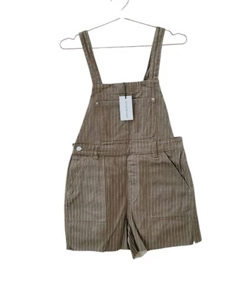 Nuevo Pantalones Cortos WE WORE WHAT M Marrón Rayas Abertura Mujer Foto 1 de 4