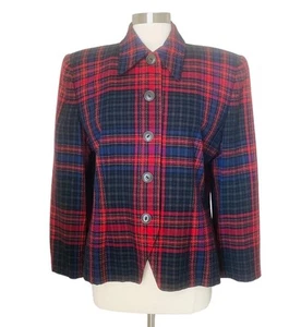 Linda Allard Ellen Tracy Vintage Wool Plaid Blazer Jacket Size 14 TINY FLAW - Picture 1 of 15