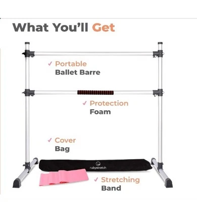 Barra de ballet doble de 4 pies para adultos niños entrenamiento de baile yoga pilates ejercicio Foto 1 de 4