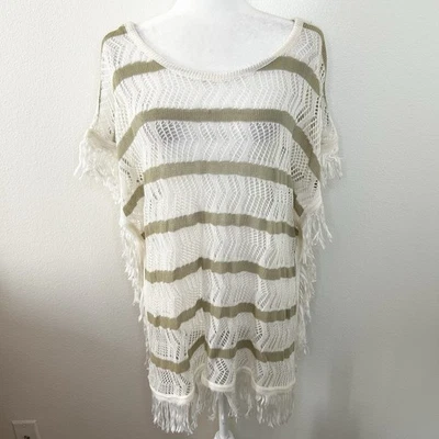 Nuevo Poncho Estilo Top Rome & Juliet Mujer Blanco Tostado Rayas Flecos Talla S/M Nuevo con Etiquetas Foto 1 de 4