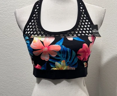 全新带标签 粉色 终极无衬里 运动文胸 尺寸 L 黑色 花卉 热带印花 Y2K — 第 1/4 张图片