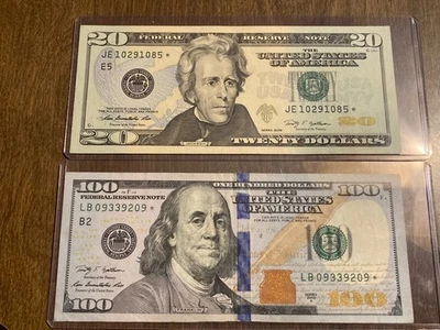 2009A $100 “Star” Note - New York City circulated w/ 2009 $20 Richmond, VA note - Image 1 of 4