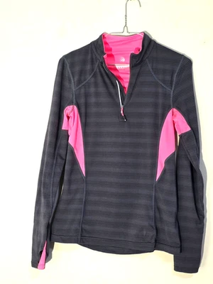 Chaqueta para correr MPG 1/4 cremallera para mujer S gris/negro a rayas manga larga agujeros para los pulgares Foto 1 de 4