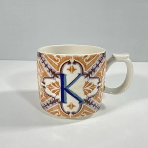 Anthropologie Mezze Monogramm Becher Buchstabe K Kaffee Tee Tasse Keramik Daumenauflage Fliese - Bild 1 von 10