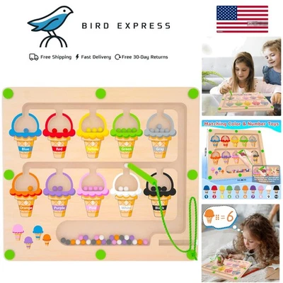 Montessori Magnetic Color & Number Maze for Kids - Ice Cream Puzzle Board - Image 1 of 4